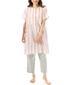 マタニティ パジャマ 前開き 半袖 春夏 綿100% 授乳口付き 襟なし 夏 サッカー素材 速乾 ロング丈 授乳 チェック柄 ストライプ 産前 産後 入院 可愛い かわいい プレゼント M L LL 大きいサイ