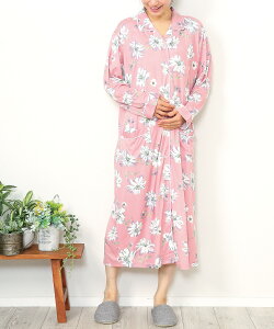 授乳口付き マタニティ ネグリジェ 前開き 長袖 レディース 総柄 花柄 マタニティ パジャマ ワンピース パウダーストレッチ素材 春 秋 ロング丈 産後 入院 ルームウェア 可愛い M L LL サイズ 7