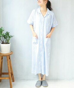 \ネコポス送料無料/ マタニティ パジャマ 前開き ワンピース 半袖 授乳服 授乳口付き 春夏 ネグリジェ ロング丈 可愛い 天竺ニット 無地 入院 産前 産後 プレゼント 襟付き 無地 M L LL 2L 大