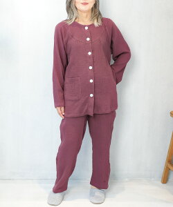 \宅配便送料無料/ 介護 入院 パジャマ 前開き 女性 紳士 綿100% ワンタッチテープ パジャマ マジックテープ ダブルガーゼ レディース メンズ 秋 春 ギフト 無地 母の日 父の日 プレゼント M