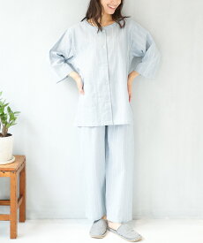 パジャマ レディース 綿100％ 前開き 七分袖 ロングパンツ 襟なし 春 夏 夏用 ドビー素材 母の日 ギフト 上下セット 大人用 ルームウェア 可愛い 入院 産後 部屋着 かわいい 大きいサイズ 冷房対策 M LL 2L 79602