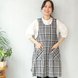 ＼200円offクーポン対象／＼ネコポス送料無料／ エプロン おしゃれ 保育士 かぶるだけ ワンピース かわいい カフェ 綿100％ 春 秋 ナチュラル レディース ポケット付き シンプル 無地 チェック柄 ストライプ ロング丈 おしりが隠れる コットン ドレス M〜Lサイズ n1000