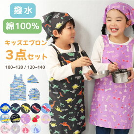 かぶるだけ 撥水 綿100％ キッズ エプロン 三角巾 巾着 3点セット 100-120cm 120-140cm 男の子 女の子 100 110 120 130 140 子供 三角巾付き 恐竜 新幹線 車 プリンセス いちご ユニコーン 入園入学 24902 24932 24932all $$