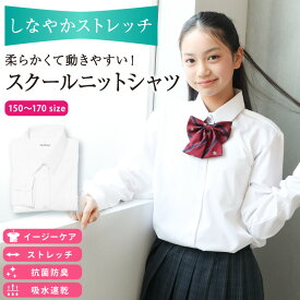 スクールシャツ 女子 長袖 ニットシャツ スクールニットシャツ イージーケア ストレッチ ノーアイロン 抗菌防臭 制服 シャツ 学生服シャツ 150A〜170A A体 学生服 吸水速乾 150 160 165 170 高校生 中学生 小学生 入学 gss010