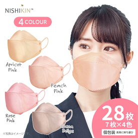 マスク 不織布 立体マスク KF94 5箱セット 4色7枚×5個　28枚入り 大人用サイズ(ふつう) アプリコットピンク ピーチピンク ローズピンク ココアベージュ 3Dマスク 小顔 小顔 おしゃれ 口紅 個包装 メイク 花粉症対策　28枚入り*5箱