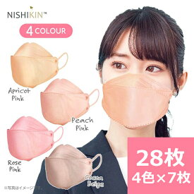マスク 不織布 立体マスク KF94 4色7枚 大人用サイズ(ふつう) アプリコットピンク ピーチピンク ローズピンク ココアベージュ 3Dマスク 小顔 小顔 おしゃれ 口紅 メイク