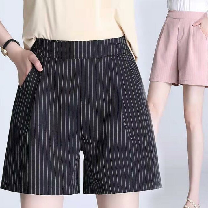 楽天市場】ショートパンツ レディース ストライプ ハーフパンツ タック 