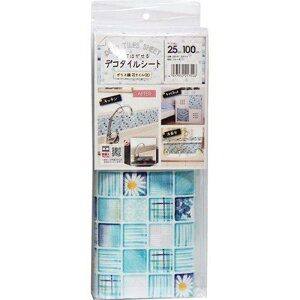 明和グラビア 貼ってはがせる デコタイルシート ガラス調 モザイクタイル 花タイル ブルー 25cmx100cm DGT-01 4977932217546