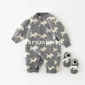 ニット ロンパース 犬 総柄 新生児 女の子 男の子 ベビー服 カバーオール キッズ 長袖 赤ちゃん 子ども服 ロンパース 可愛い 歩行服 ジャンプスーツ ボタン 秋冬 パジャマ ルームウエア 普段着 人気 新年 文化祭 撮影 出産祝い 子供服 66 73 80 90cm harumicorp