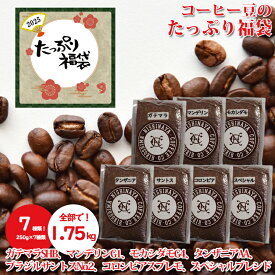 たっぷり 福袋 2025 コーヒー豆 合計: 1．75kg （250g×7種類） セット（コロンビア スプレモ、ガテマラ、マンデリン、モカシダモ、タンザニア、サントスNo．2、スペシャル・ブレンド） ニシナ屋 珈琲 焙煎 高級 コーヒー 豆 プレゼント 贈答 誕生日 祝 正月 福袋