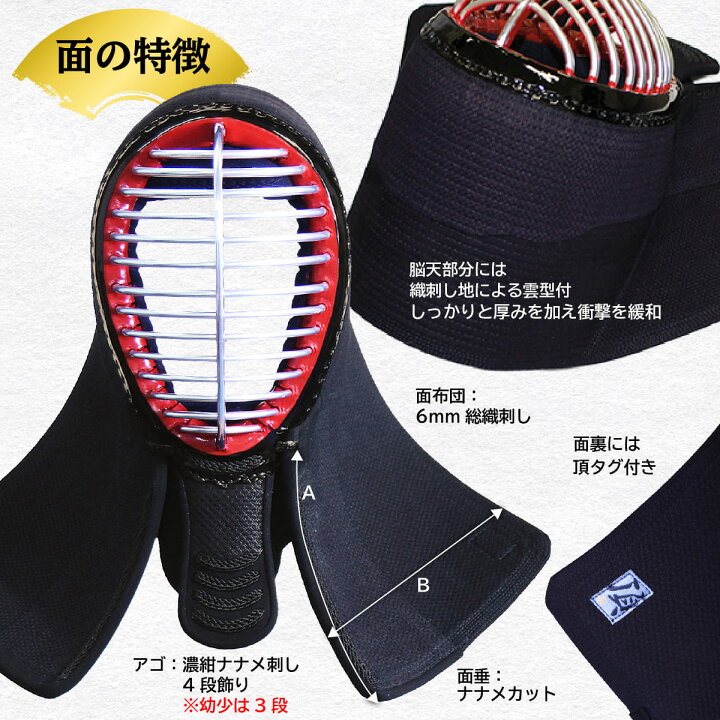 楽天市場】剣道 防具セット 6ミリ 総織刺し【 頂黒 】防具一式（ 面乳 