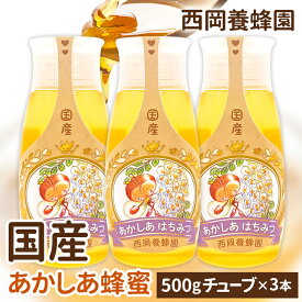 【お得な3本セット】　「蜂蜜専用チューブ」　国産純粋あかしあ蜂蜜　500g×3本　西岡養蜂園　にしおか　非加熱