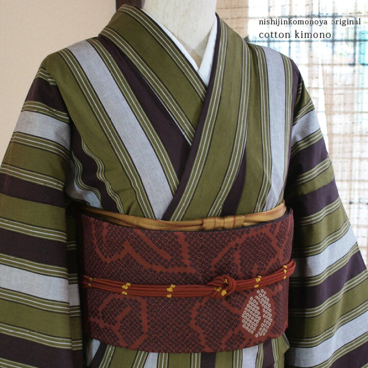 楽天市場】【送料込】洗える木綿着物/綿100％【 単衣仕立風-バチ衿 
