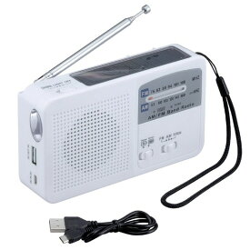 6WAY マルチレスキューラジオ 約14×8×3.5cm ソーラー充電 手回し発電 USB充電 乾電池 LEDライト サイレン付き 防災グッズ