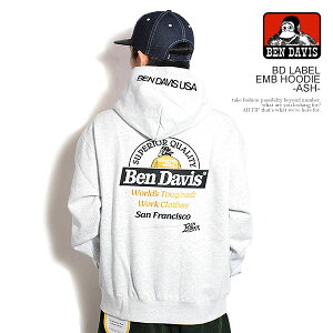 �x���f�C�r�X BEN DAVIS BD LABEL EMB HOODIE -ASH- i-25780067a �����Y �p�[�J�[ �v���I�[�o�[ �X�E�F�b�g ���N�� �w�r�[�E�F�C�g �������� �X�g���[�g