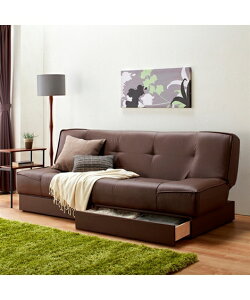 ソファーベッド 3人掛け ソファ 2WAY リクライニング 引き出し付き 合皮 日本製 アイボリー/ブラウン/黒 幅190cm ソファベッド おしゃれ 1人暮らし ニッセン nissen