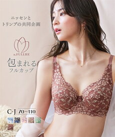 ブラジャー ワイヤー入り レディース 編レース フルカップ 小花柄 日本製 ( トリンプ ) 黒系 C70〜F85 インナー 女性 ニッセン nissen