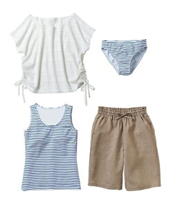 水着 レディース 透かし編み Tシャツ付 タンキニ 4点セット ブラック S/M かわいい おしゃれ ニッセン nissen