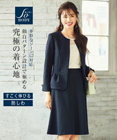 【30%セール 6/11 1:59まで】事務服 スーツ レディース スカート ノーカラー リップル SOBODY セット 制服 オフィス 仕事 ビジネス 大きいサイズ LL 3L ネイビー 黒 ビジネス 通勤 仕事 女性 セットアップ ニッセン nissen