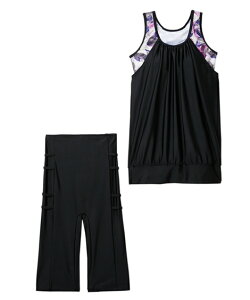 水着 フィットネス 競泳 レディース ブラ一体型 タンクトップ 2点セット スポーツウェア ネイビー/ブラック S/M 水泳 トレーニング 運動 ジム ニッセン nissen