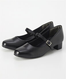 パンプス 大きいサイズ レディース ブラックスクエアトゥ ストラップ ローヒール 制菌 消臭中敷 選べるワイズ 靴 黒 ローヒール 25/25.5cm シューズ ニッセン nissen