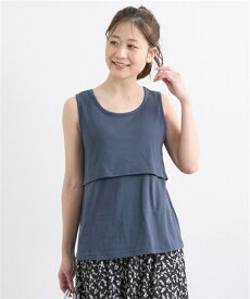 マタニティ トップス 授乳服 ママ 産前 産後 綿混 タンクトップ アイアンネイビー〜杢グレー M/L ニッセン nissen