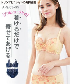 ブラジャー ショーツ セット レディース 脇高 リフトアップ ビッグフラワー ( トリンプ ) アイボリー系〜黒系 E70_M〜F80_L ブラショーツ 女性 インナー パンツ パンティ ニッセン nissen