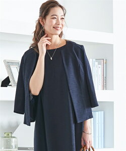 スーツ 大きいサイズ レディース うすカル ジャージ 通気性抜群 ノーカラー ジャケット 上下別売り ネイビー/黒 3L/4L/5L/6L/8L ビジネス セットアップ ニッセン nissen