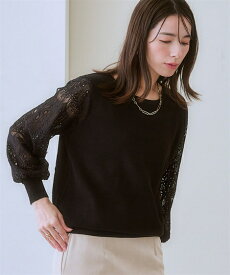 【送無&20％OFF SALE！12/11 1:59まで】ニット セーター レディース ふんわり 大人 レース袖 黒 杢グレー モカベージュ オフホワイト S M L LL 3L 4L 5L 6L トップス クルーネック ゆったり 秋 冬 春 20代 30代 40代 50代 60代 おしゃれ かわいい きれいめ キレイめ ニッセン