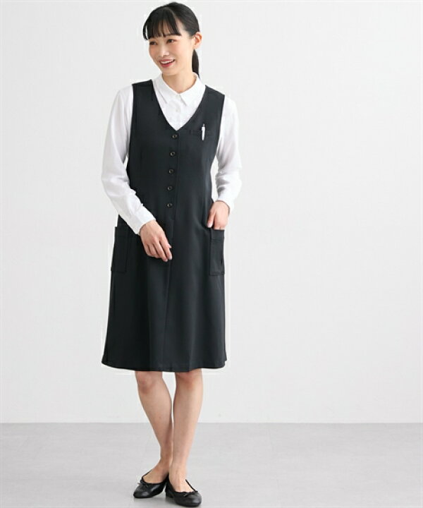 楽天市場 事務服 マタニティ ママ 産前 産後 オフィス ラップ ワンピース 黒 9 11 13号 ニッセン Nissen ニッセン 楽天市場店