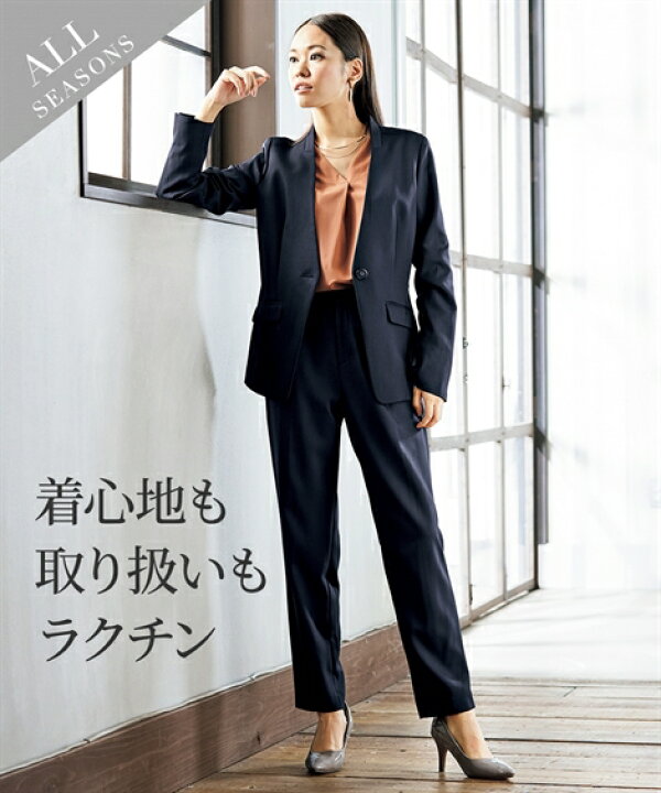 楽天市場 スーツ パンツ レディース ストレッチ ノーカラー ジャケット 9分丈 テーパード パターン ネイビー 黒 4l 5l 6l ニッセン Nissen ニッセン 楽天市場店