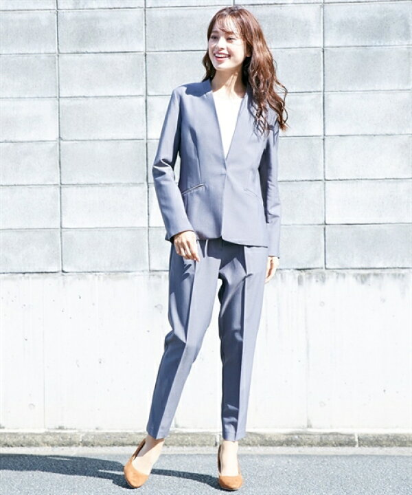 Le Suit レディース 2ボタン ノッチカラー メランジパンツ スーツ US  