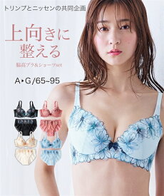 【20%セール 6/11 1:59まで】ブラジャー ショーツ セット レディース 脇高 刺しゅう レース コスモス ( トリンプ ) クリーム〜黒 A70_M〜F80_L ブラショーツ 女性 インナー パンツ パンティ ニッセン nissen