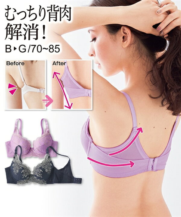 楽天市場 ブラジャー ワイヤー入り レディース 背中すっきり ダブルバック チュール レース ネイビー ラベンダーピンク 0 C85 ニッセン Nissen ニッセン 楽天市場店