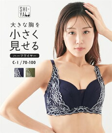 ブラジャー ワイヤー入り 大きいサイズ レディース グラマーサイズ ハーフワイヤー 楽に胸を小さく見せる サックス/黒 E85〜F100 インナー 女性 ニッセン nissen