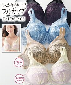 【15%セール 6/11 1:59まで】ブラジャー ワイヤー入り 大きいサイズ レディース バストをしっかり包む フルカップ 編みレースタイプ 黒系 G85〜H100 インナー 女性 ニッセン nissen