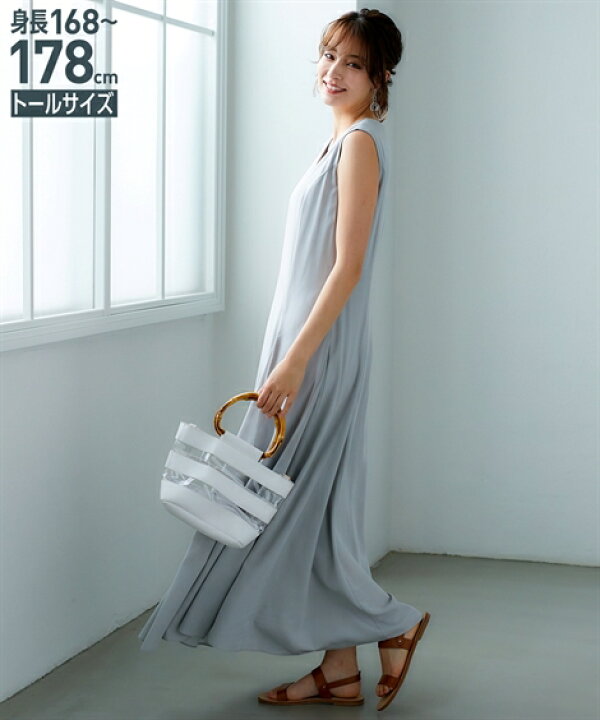 楽天市場 ワンピース ロング マキシ トールサイズ レディース たっぷりマチ フレア ライトグレー 黒 Ll 3l 4l 5l ニッセン Nissen ニッセン 楽天市場店