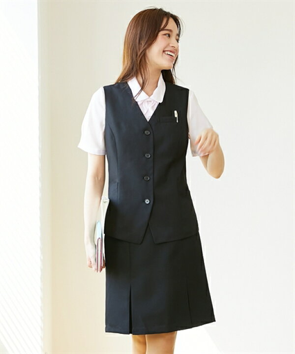 楽天市場 事務服 ベスト レディース 洗える はっ水加工 ロング丈 消臭テープ付 上下別売り 黒 S M L ニッセン Nissen ニッセン 楽天市場店