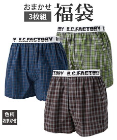 【店内全品対象★25%OFFクーポン配布中★先着1,500名限定 7/19 20時開始】福袋 トランクス メンズ おまかせ 綿100％ 前ボタン開き ロゴゴム 3枚組 M/L/LL インナー 男性下着 ニッセン nissen