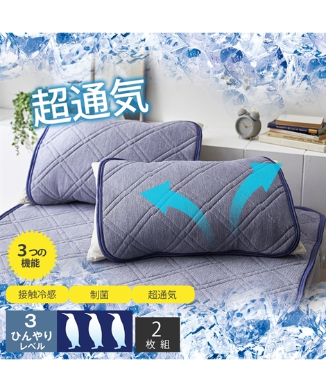 日本限定 43×63cm用 枕パッド 特価キャンペーン もっちり 超冷感 制菌加工 超通気 中わた ニッセン ブルー 同色2枚組 3D nissen メッシュ