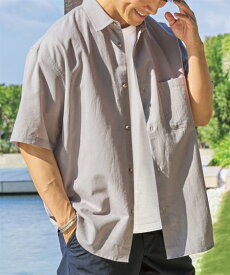 シャツ カジュアル メンズ オーバーサイズ 麻混 5分袖 夏 ブラウン 3L〜10L ビッグ ラージ ニッセン nissen