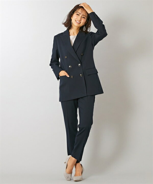 楽天市場 スーツ パンツ レディース ダブルブレスト ジャケット テーラード テーパード ネイビー ブラウン系チェック柄 Ll 3l ニッセン Nissen ニッセン 楽天市場店