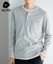 Tシャツ カットソー メンズ 綿100％ ポケット付 ヘンリーネック 長袖 オフホワイト/ネイビー/黒/杢グレー M/L/LL トップス ニッセン nissen