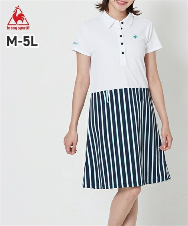 楽天市場 スポーツウェア 大きいサイズ レディース Le Coq Sportif Golf Qgwsjj00 吸汗速乾 Upf15 ストレッチ素材 ワンピース ネイビー ホワイト 3l 4l 5l ニッセン Nissen ニッセン 楽天市場店