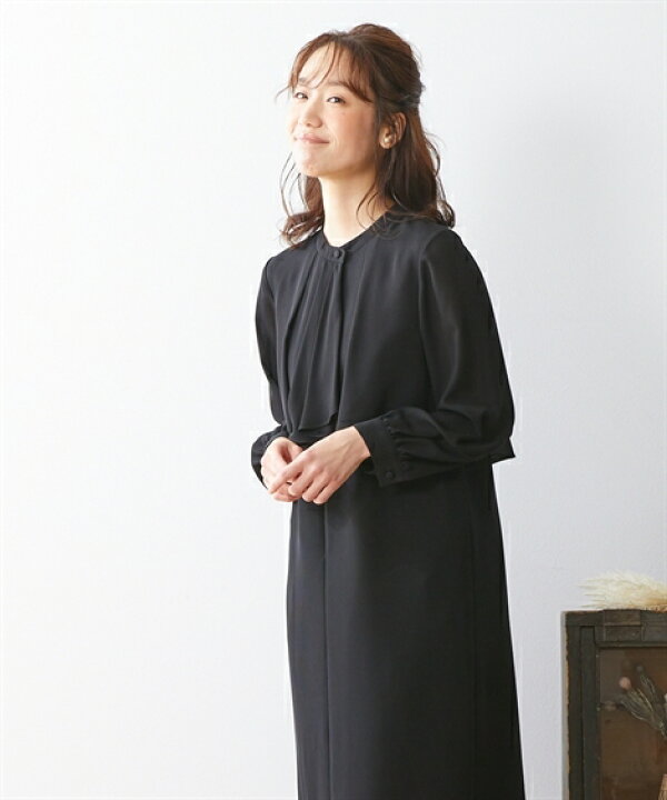 楽天市場 喪服 ワンピース 大きいサイズ レディース 礼服 Neina 日本製生地使用 フリル デザイン 前開き ナチュラル 黒 4l 5l ニッセン Nissen ニッセン 楽天市場店