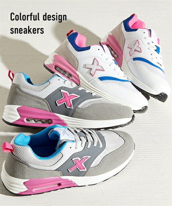 楽天市場 スニーカー レディース X Tokyo エックストーキョー カラフル デザイン グレー ピンク サックス ホワイト ブルー ピンク 23 23 5 24 24 5cm ニッセン Nissen ニッセン 楽天市場店