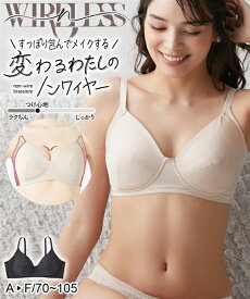 【18%OFFセール 4/30 10:59まで】ノンワイヤーブラジャー 大きいサイズ レディース n WIRELESS すっぽり包む ナチュラルカップで変わる フルカップ ブラック/ベージュ A85〜D80 ノンワイヤー ブラジャー 女性 インナー ニッセン nissen