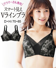 ブラジャー ワイヤー入り レディース グラマーサイズ 横胸すっきり Vライン ブラック E70〜F85 インナー 女性 ニッセン nissen