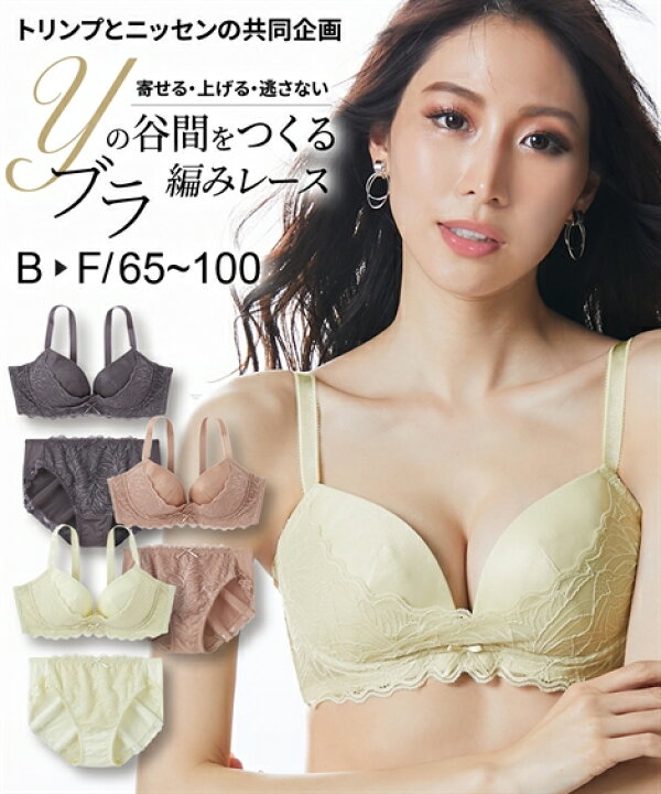 楽天市場 ブラジャー ショーツ セット 大きいサイズ レディース Yの谷間をつくる 編みレースタイプ トリンプ グラスグリーン ダークグレー ブラウン E85 Ll E90 3l E95 4l F85 Ll F90 3l ニッセン Nissen ニッセン 楽天 市場店