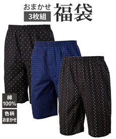 【店内全品対象★25%OFFクーポン配布中★先着1,500名限定 7/19 20時開始】福袋 トランクス メンズ おまかせ 綿100％ 前ボタン開き プリント ロング 3枚組 M/L/LL インナー 男性下着 ニッセン nissen